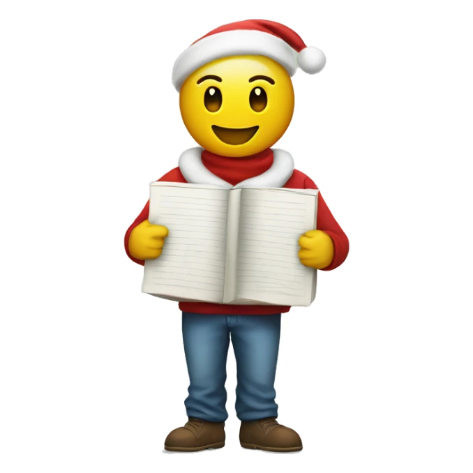 A super smiley face holding a Christmas wishlist sticker