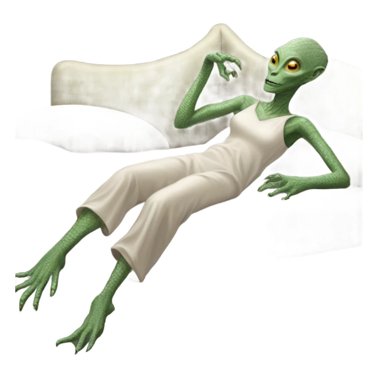 a Reptilian alien woman laying on the bed sticker