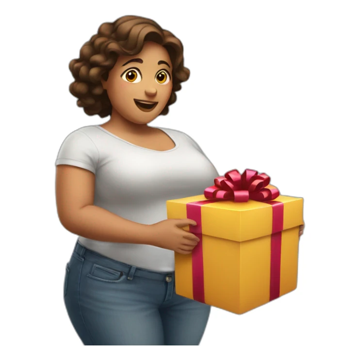 overweight latin woman opening a gift sticker