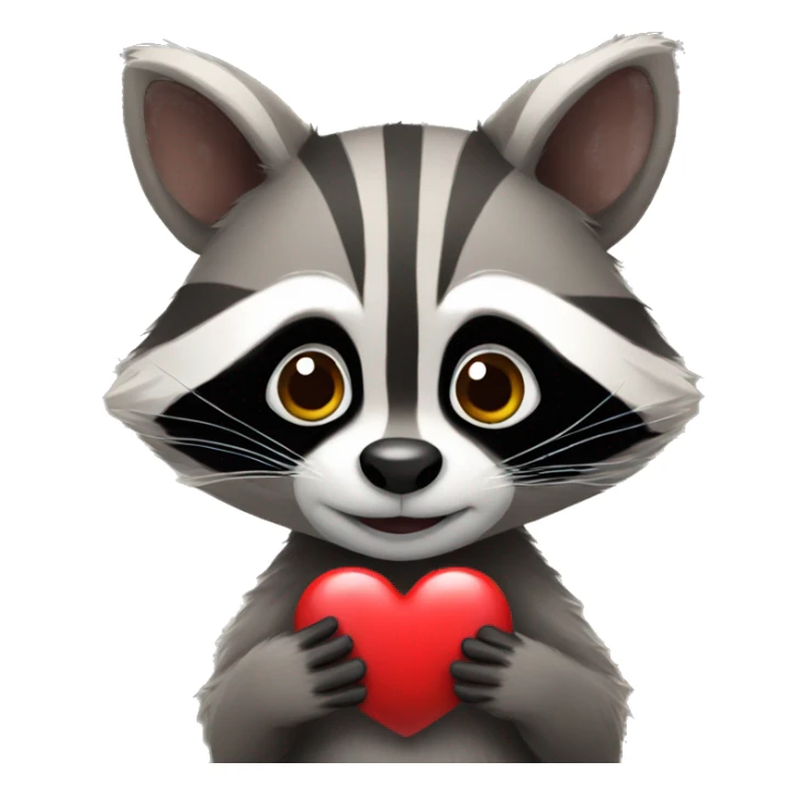 Raccoon holding a heart sticker