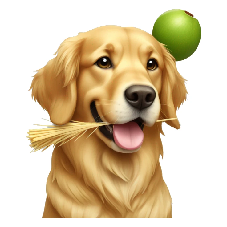 golden retriever with green coconut in his hand and straw going to his mouth sticker