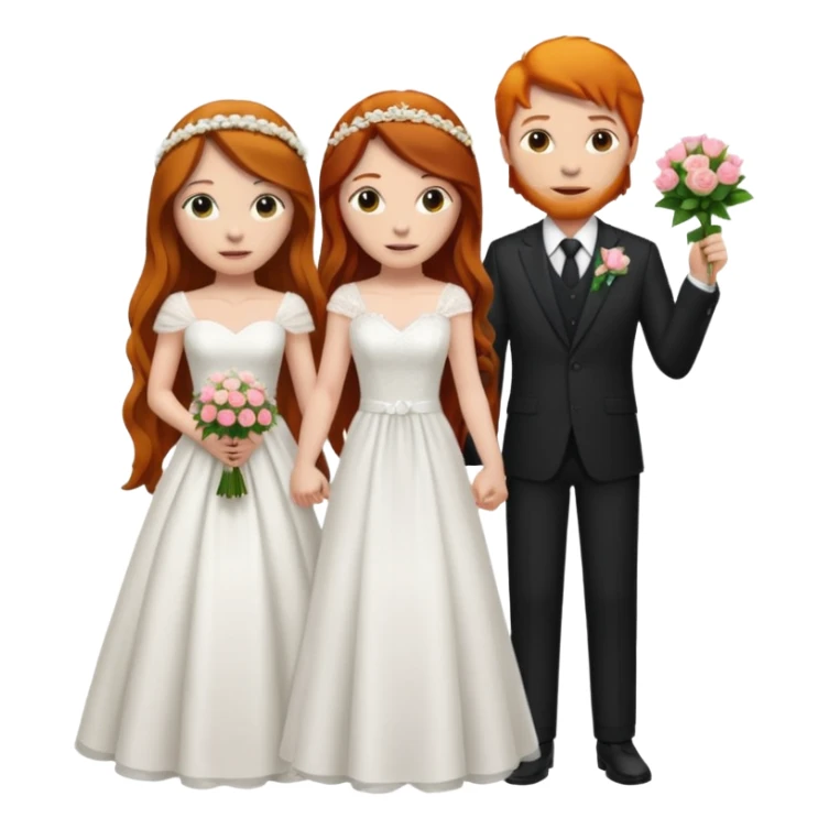 two girls getting married. one long haired ginger in a suit. one long haired dark brunette girl in a dress sticker