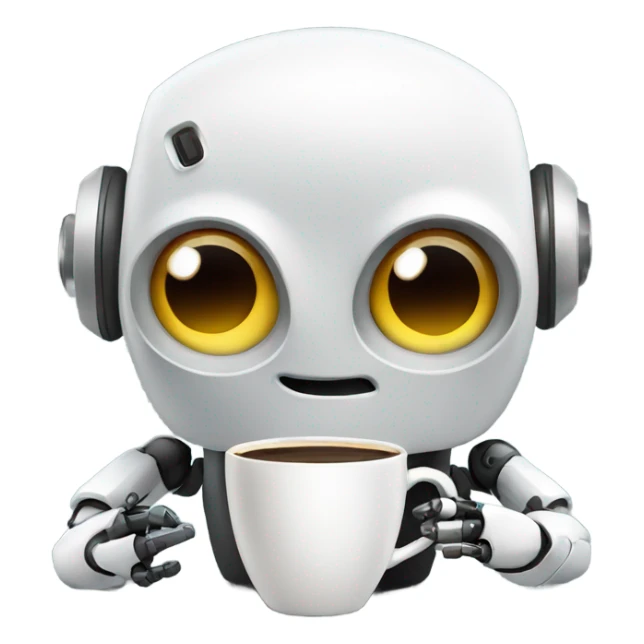 cute robot with a cup of coffee sticker
