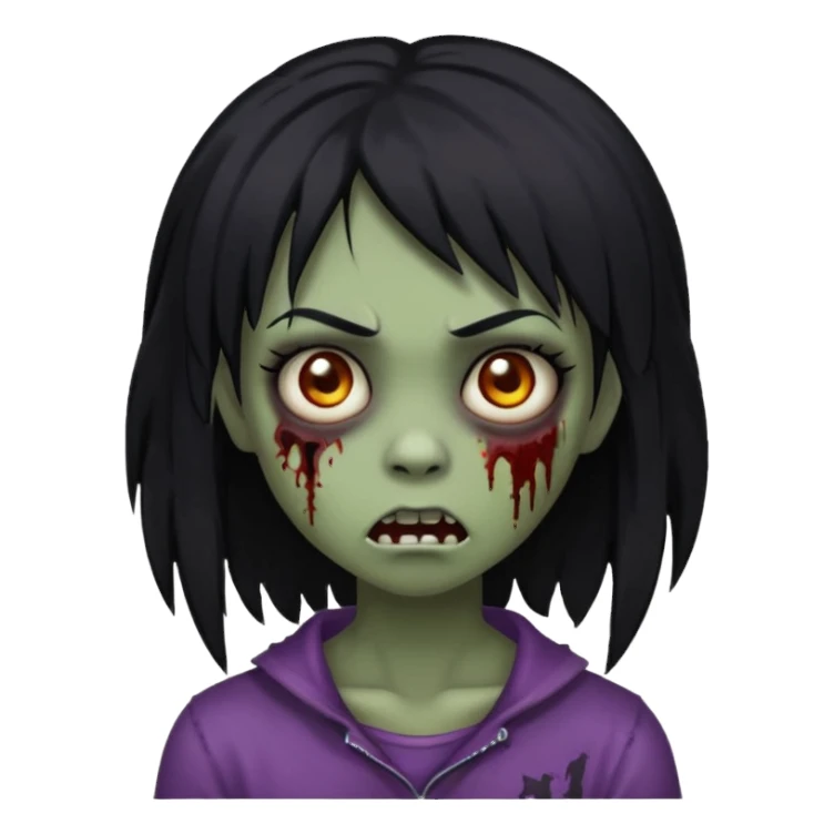 girl, zombie, black hair, long, emo, shaggy, dark, spooky, creepy expression emoji  sticker