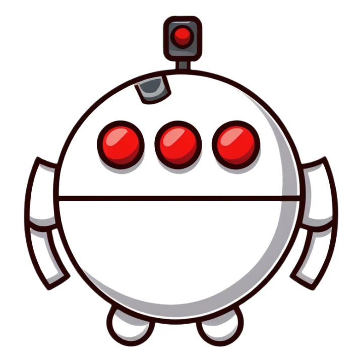 polished minimalistic perfectly round steel robot face with a red line instead of eyes, simple clean design sticker