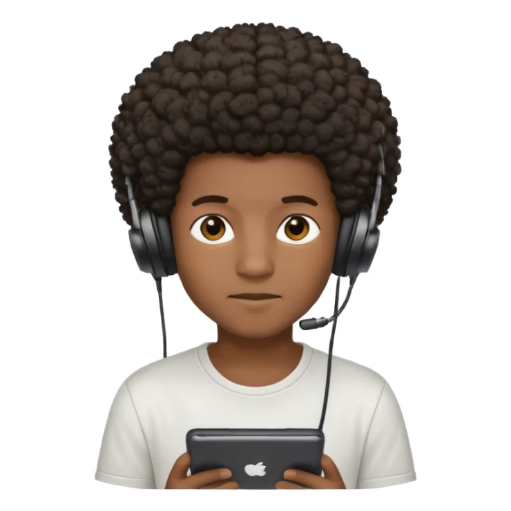 A dark-skinned boy with an afro, gamer , and ears, wearing a white shirt. sticker