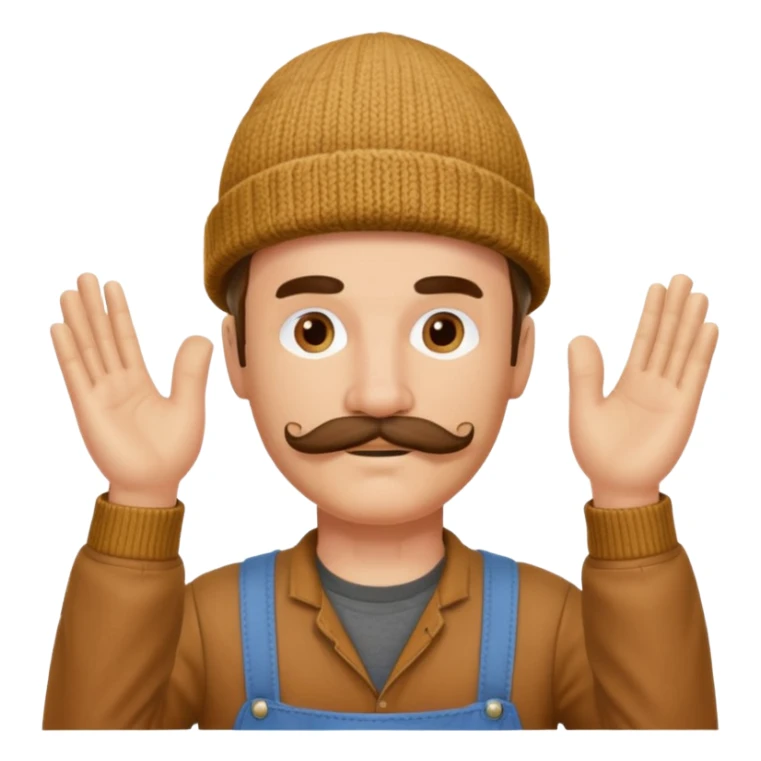 Woodworker mustache knit cap Carharttk shirt hand raised above head sticker