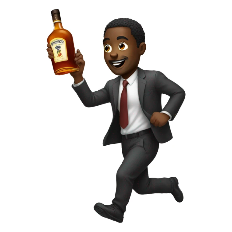 black man running wih bottle of hennessy sticker