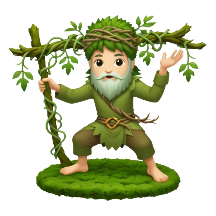 moss druid character slicing air with vine “no” sign sticker