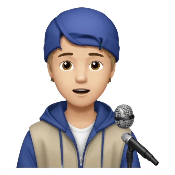 Justin Bieber, around 16, casual clothes, singing into mic sticker