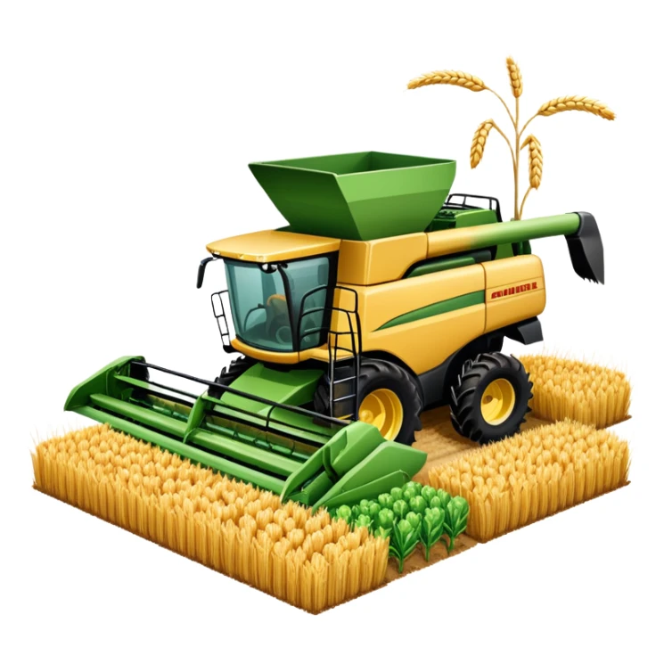 An icon featuring a wheat field, a combine harvester, fertilizer formulas, and plant cells, symbolizing agronomy. The design includes farming tools and crops, representing agricultural science, crop production, and plant biology. Transparent background highlights sustainable farming and growth. sticker