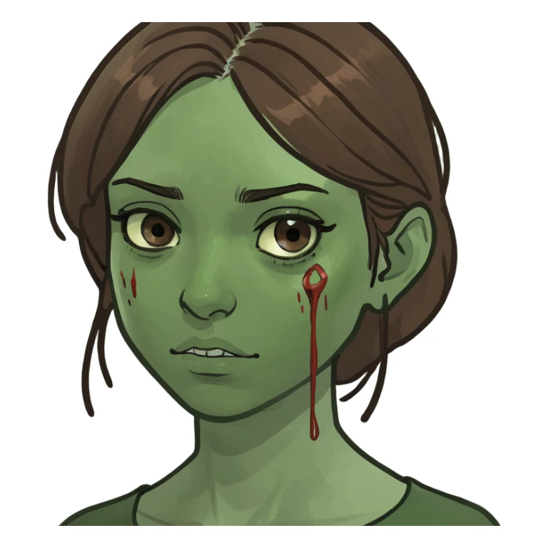 menina com cabelos castanhos e olhos castanhos e com machucados em baixo dos olhos  sticker