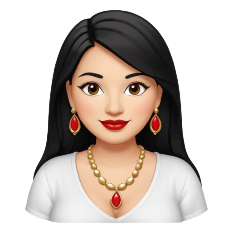 Mexican Light skin big brown eyes glamorous full figured women black medium straight hair red lips necklace and earrings long lashes white shirt  sticker
