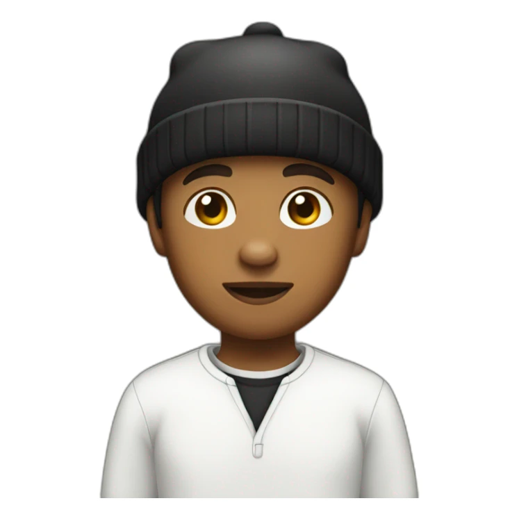 kind of brown kid with black beanie, wearing white shirt sticker