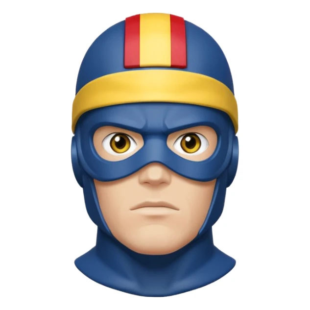 marvel superhero cyclops x-men. blue cowl with iconic yellow visor with red stripe through sticker