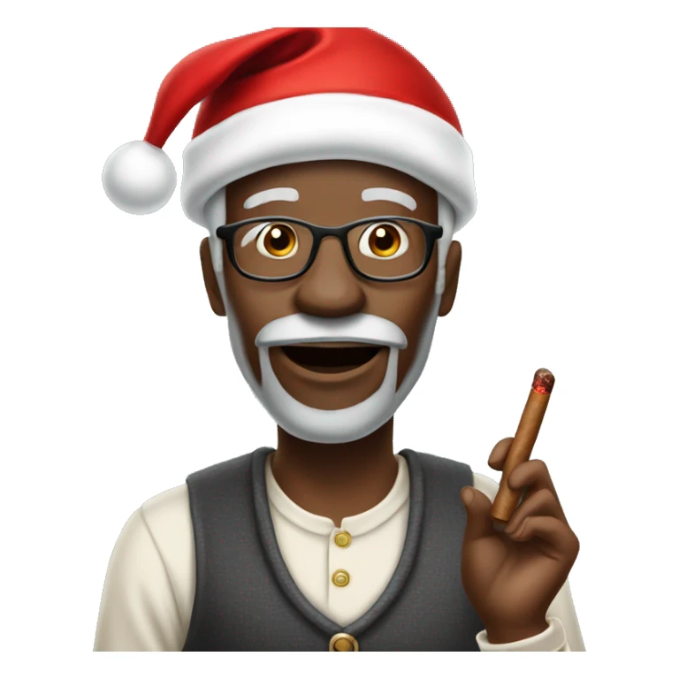 Old African American man with Santa hat and cigar sticker