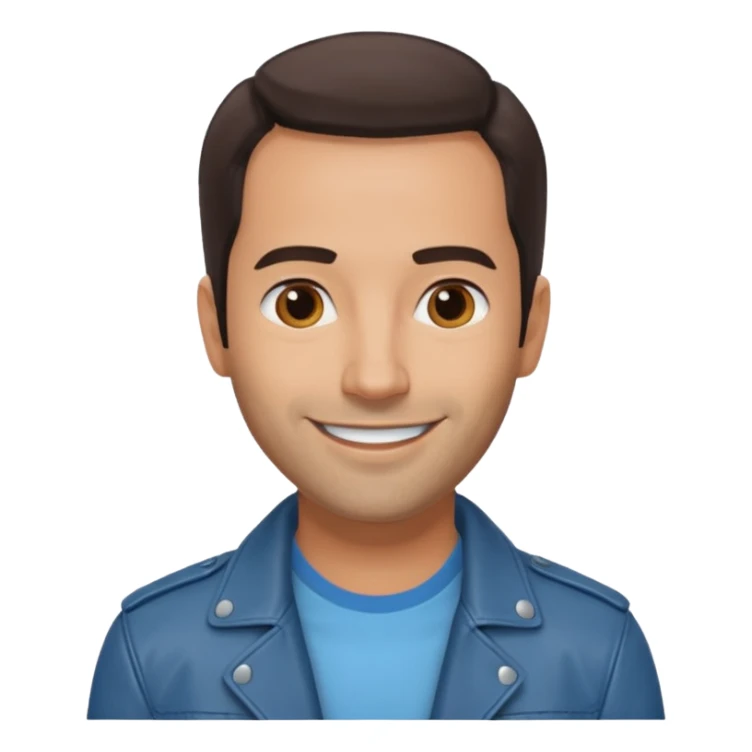 Alex Dimitriades light blue shirt, dark brown leather jacket sticker