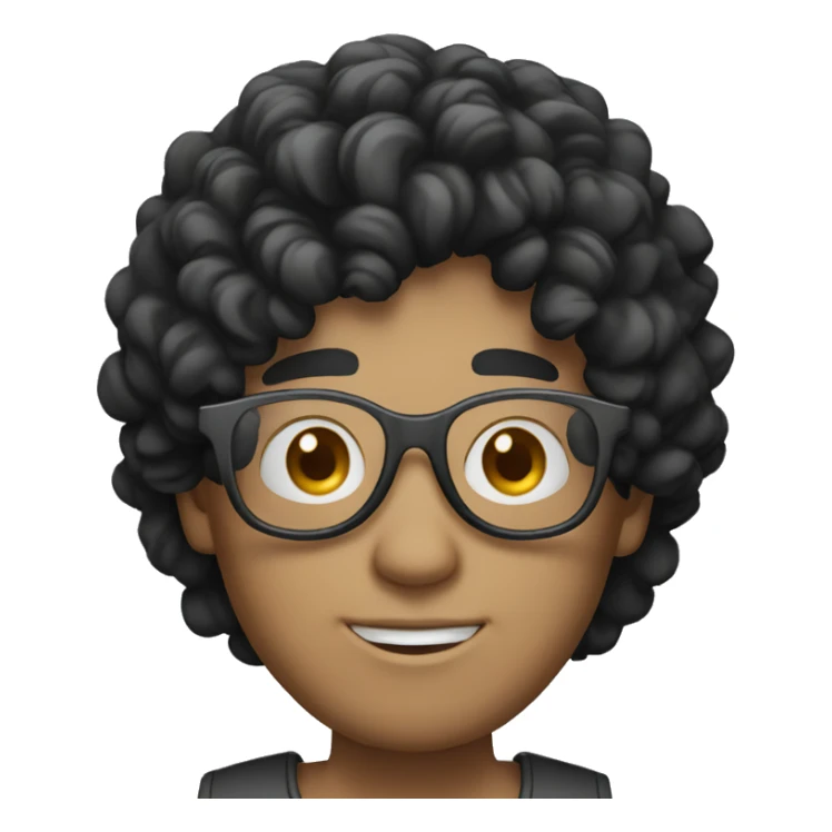 using Computer male with curly black hair, round glasses, white skin sticker