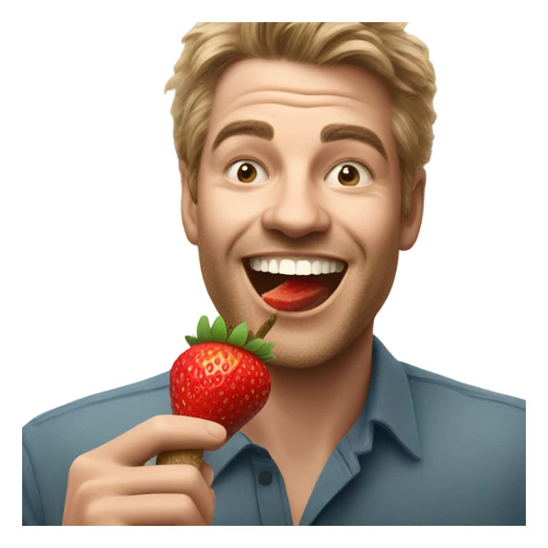 man enjoying fresh strawberry on a stick sticker