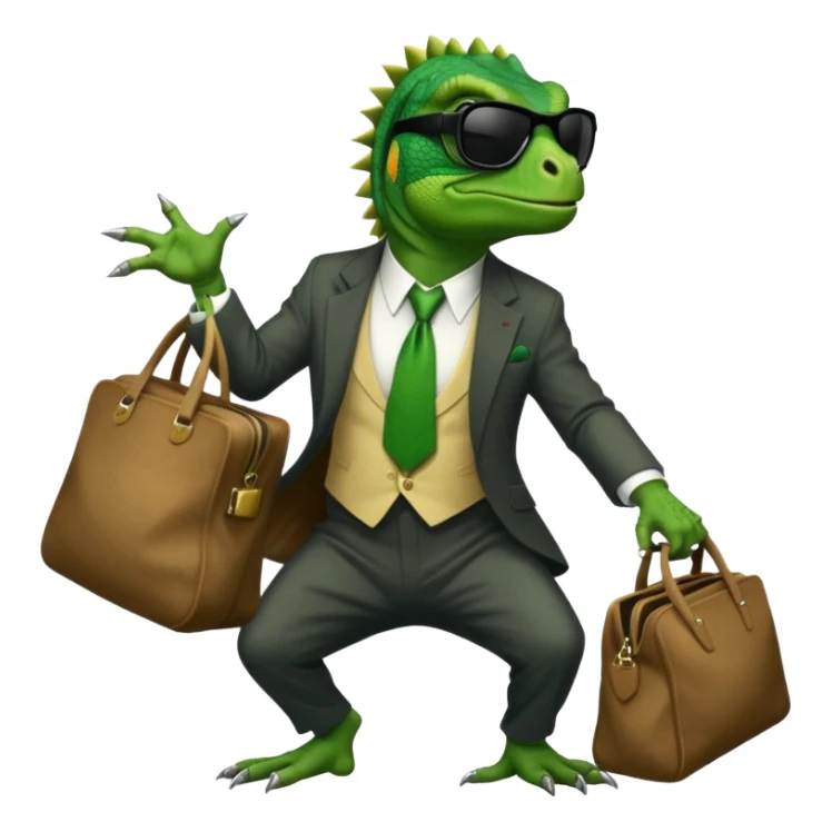 capitalist iguana banker godfather with black sunglasses breakdance with bag sticker