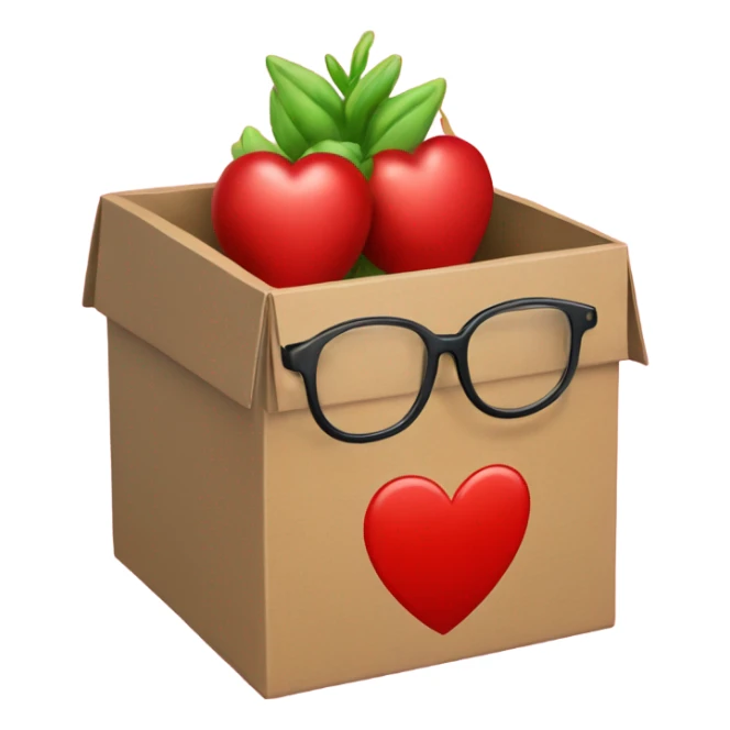 smart box with glasses above a big red heart sticker