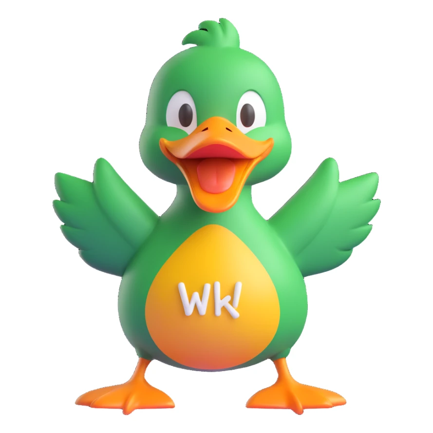 A cartoon-style duck with its beak open, shouting “WAK!” in big comic-style letters. The duck looks expressive and loud, with motion lines to show the sound. White background, bold and fun sticker