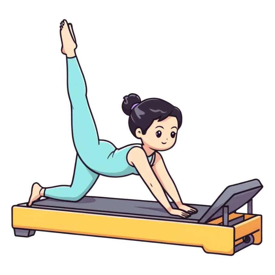 Girl with black hair doing Pilates on reformer machine sticker