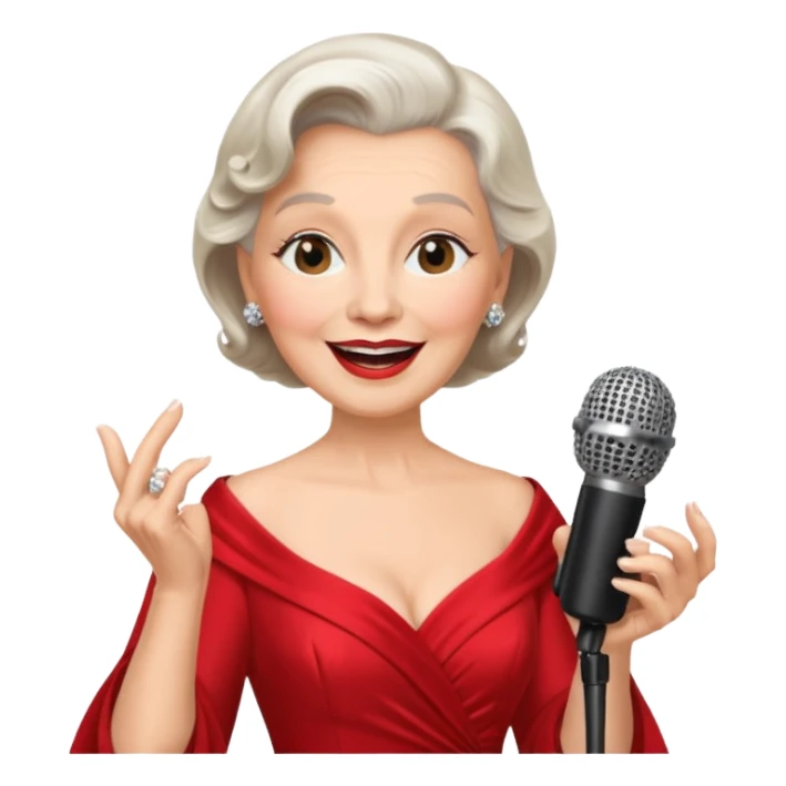 Older woman – elegant gown, 50s, diva, red dress, singing into mic sticker