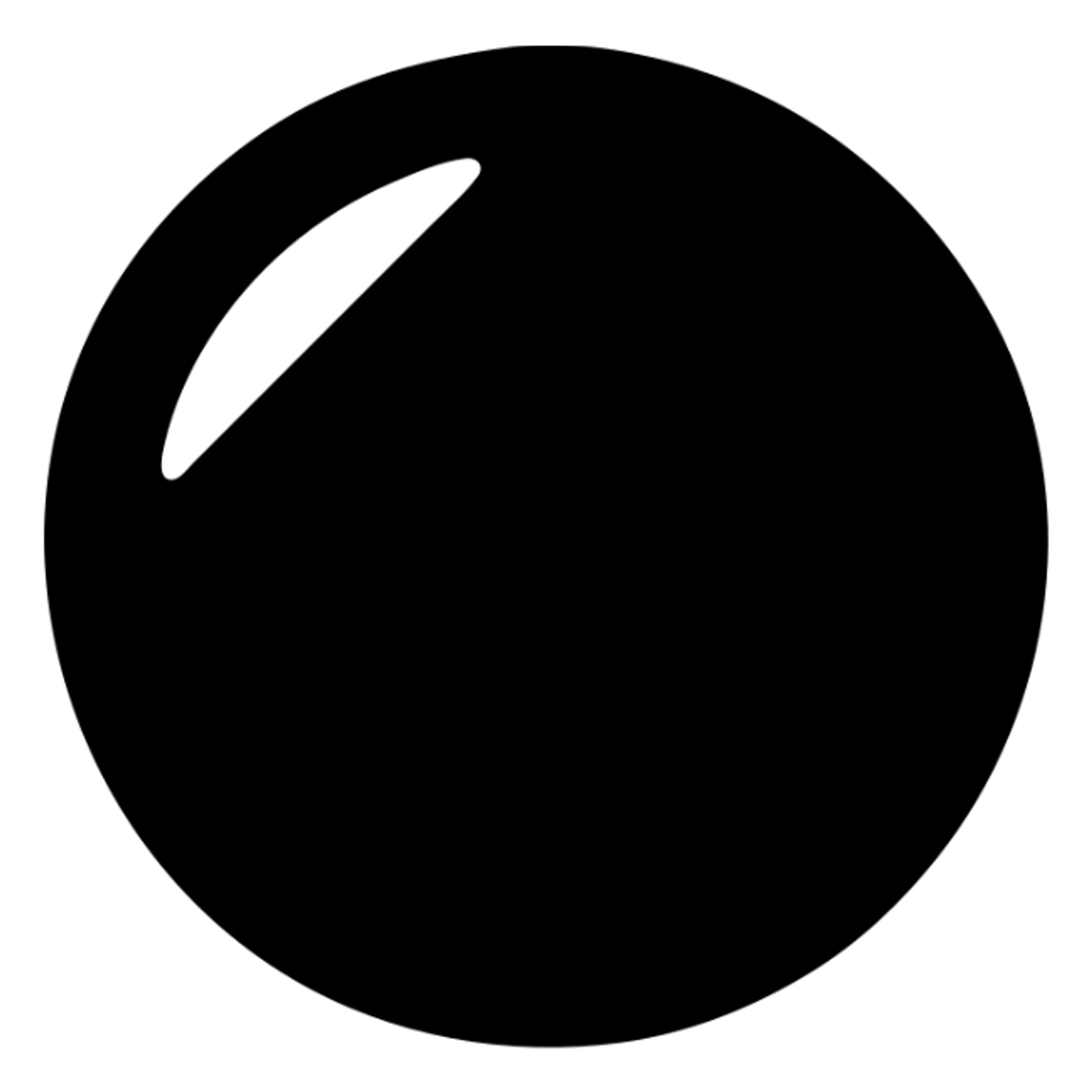 black circle with a curved crescent-shaped white highlight in the top left corner sticker