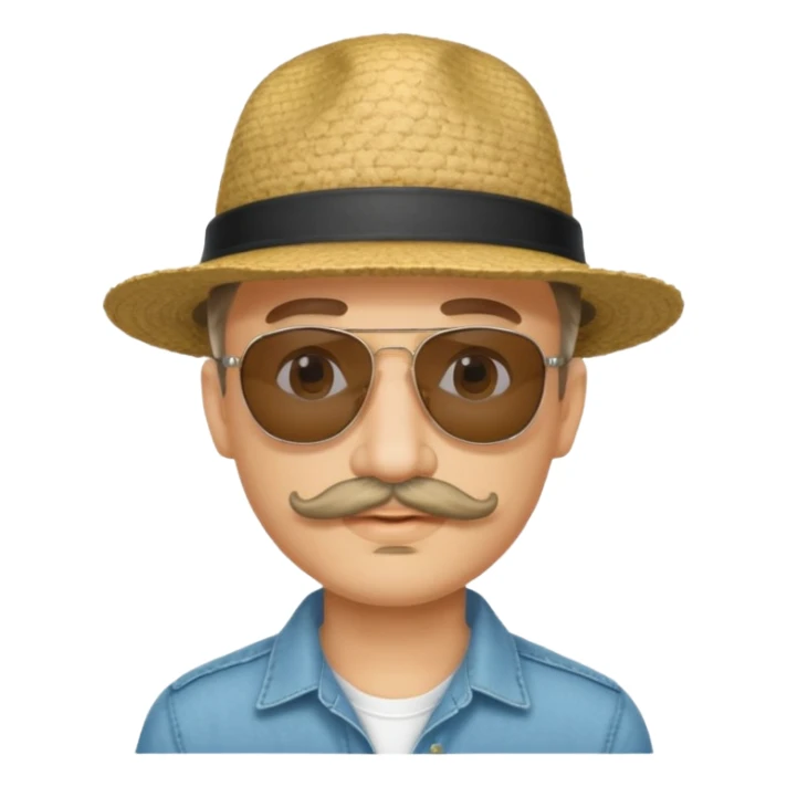 LONG CURLY mustached man in sunglasses with HAT sticker