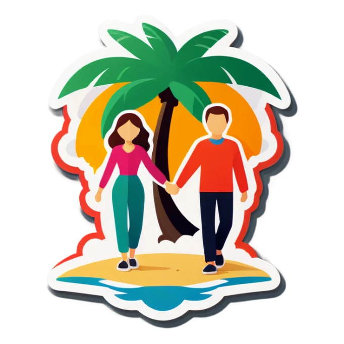 Women and man holding hands on a island  sticker