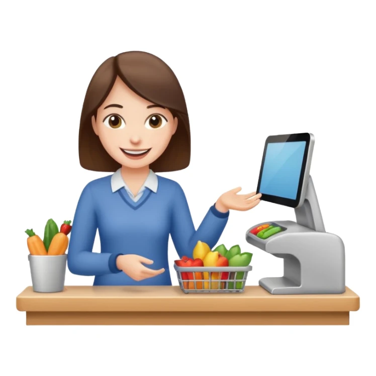 a person happily buying something at a store counter sticker