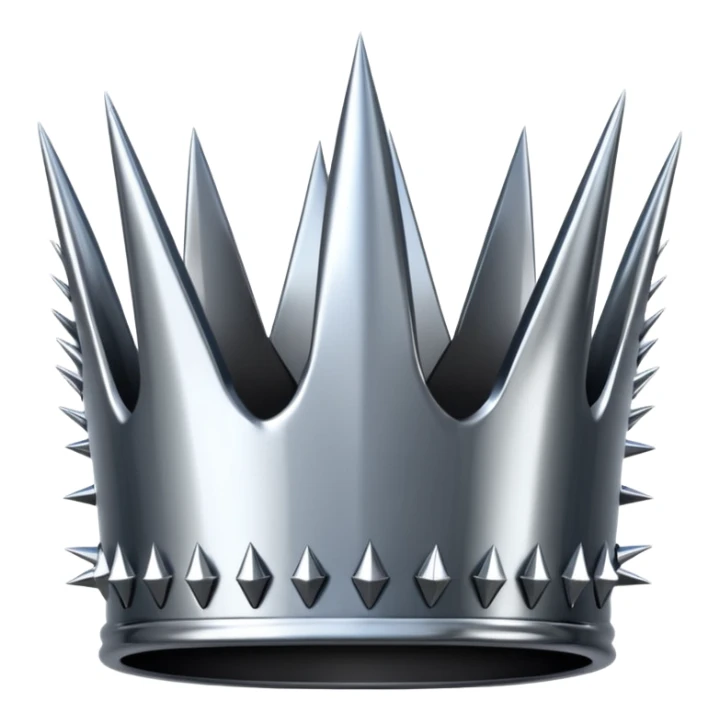 A spiked crown emoji made of silver chrome, sharp yet rounded metallic spikes, glossy reflections, aggressive luxury swag aesthetic, iOS emoji style, centered, clean white background sticker