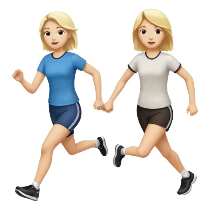 2 white women running holding hands one blonde one dark haired same direction sticker