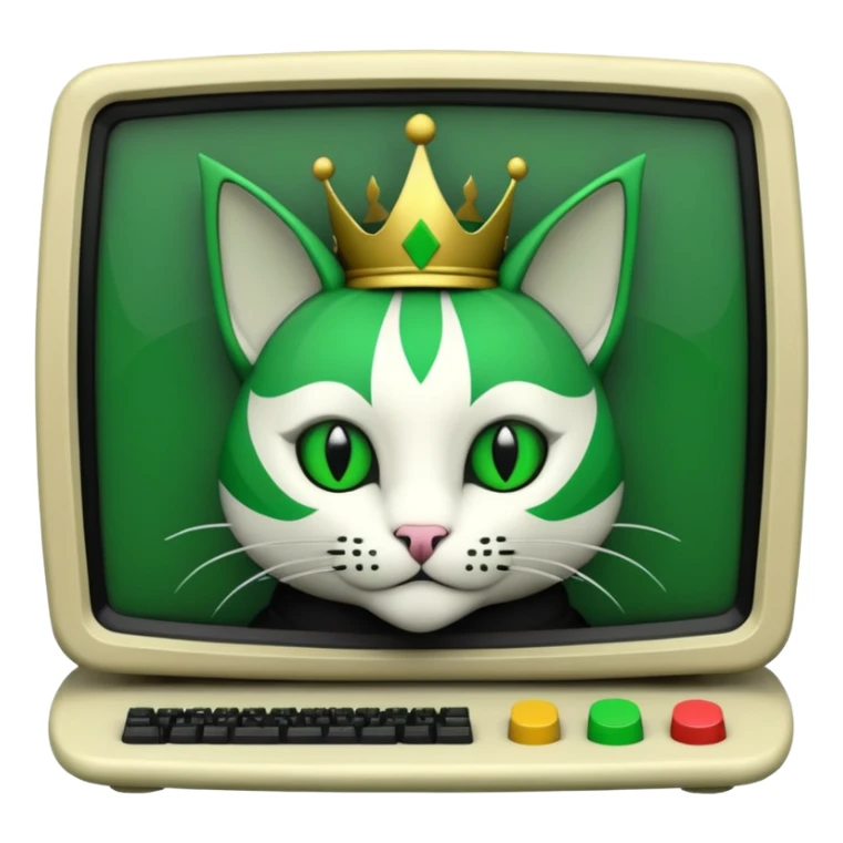 mac os icon code computer retro terminal, black, green white, fantasy court jester cat draw as ASCII GREEN code inside the terminal sticker