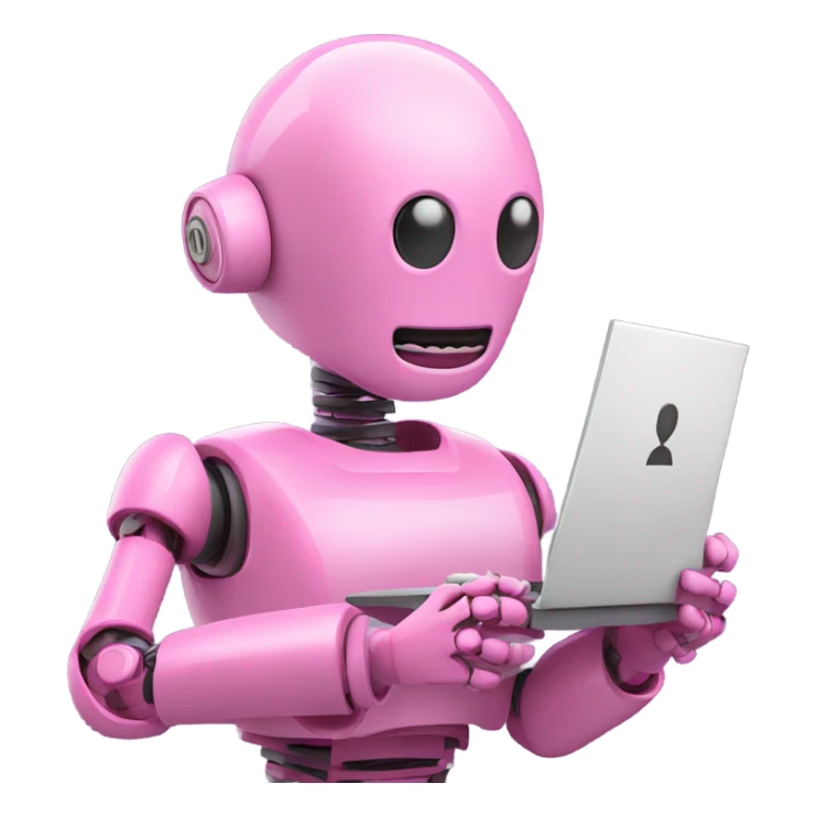 human-like pink robot carrying email icon in hands sticker