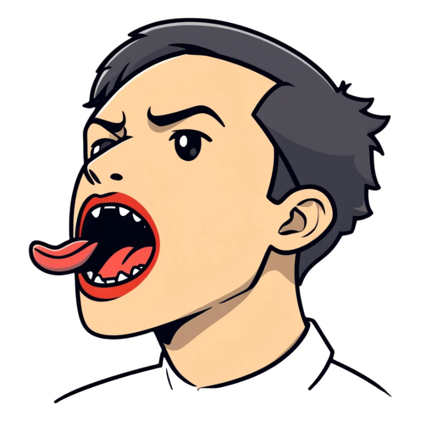 Person demonstrating mewing technique, side profile with visible jawline, tongue positioned on roof of mouth sticker