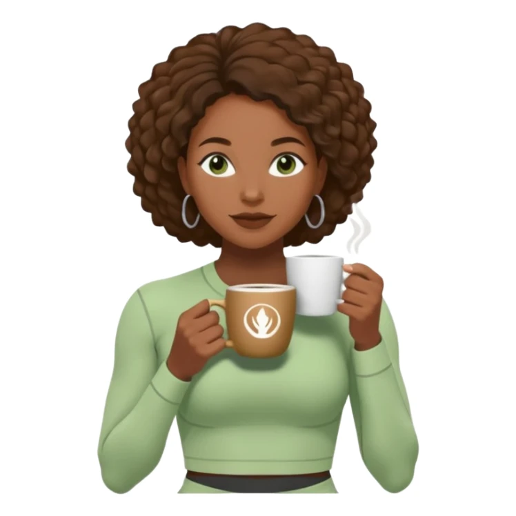 A black woman drinking a coffee dressed in a Lululemon co-ord green fit sticker