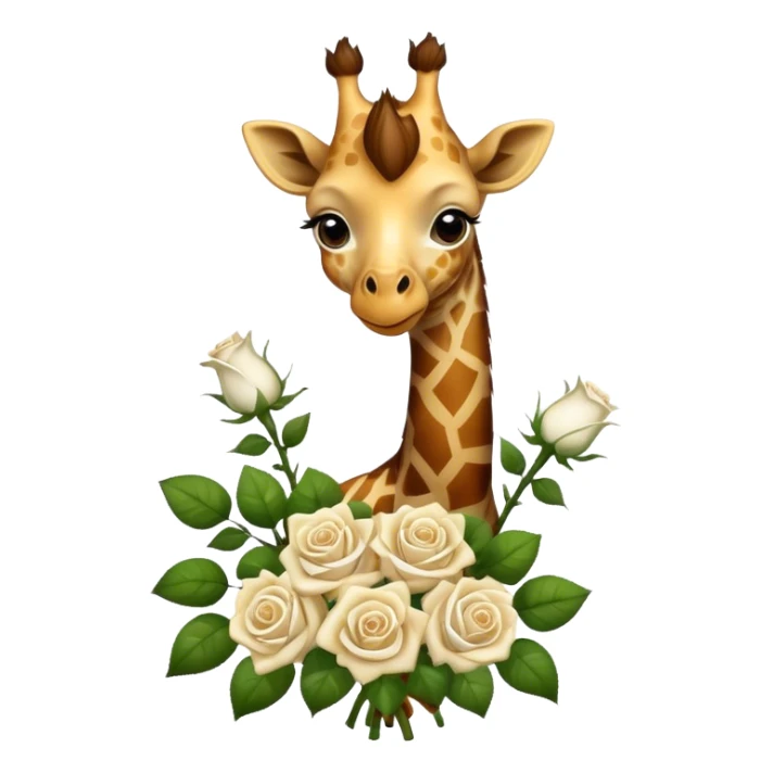 Giraffe with a bouquet of white roses  sticker