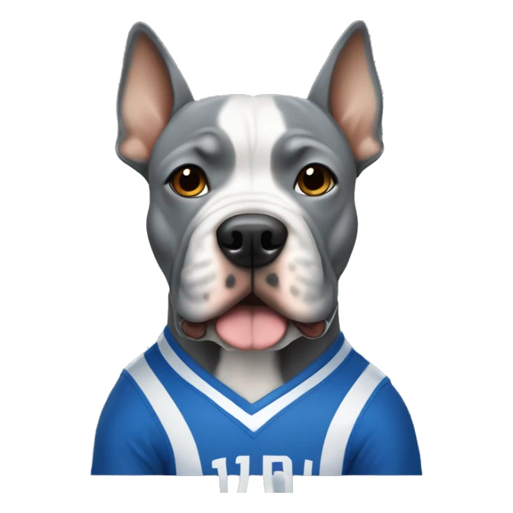 Gray Micro bully with pointy ears dog wearing a blue basketball jersey  sticker