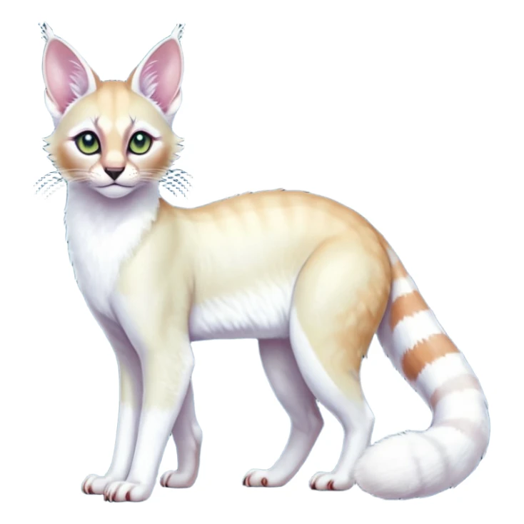 Colorful tropical pearly-albino-white iridescent glorious divine exotic cute cool beautiful shiny beautiful fantasy-caracal-civet-genet-sergal-vernid-Cacomistle-oncilla-animal-Fakémon-hybrid-fursona with tufted ears (full body) sticker