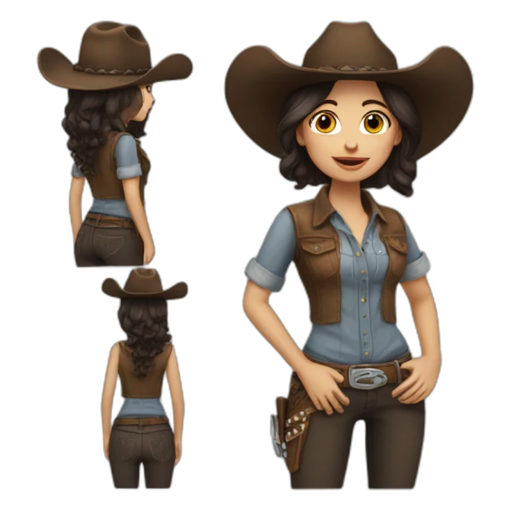 yee-haw girl dark brown hair sticker