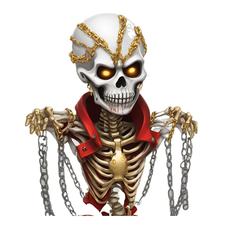 White skeleton zombie person covered in golden chains and black graffiti scribbles and red and silver doodles sticker