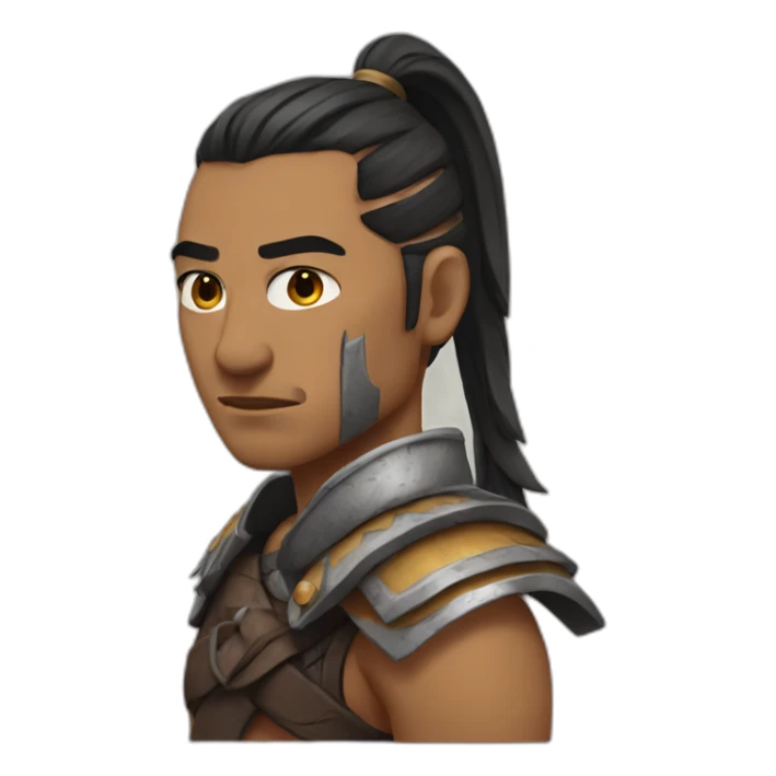 A male warrior with badass face scars across the face and lips with long pony tail sticker