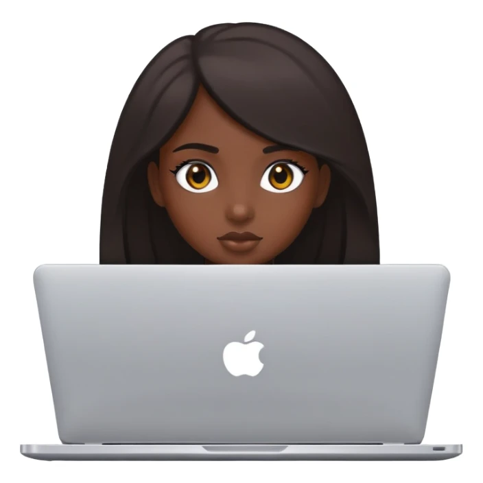 Chica de piel ojos negros morena con una laptop sticker