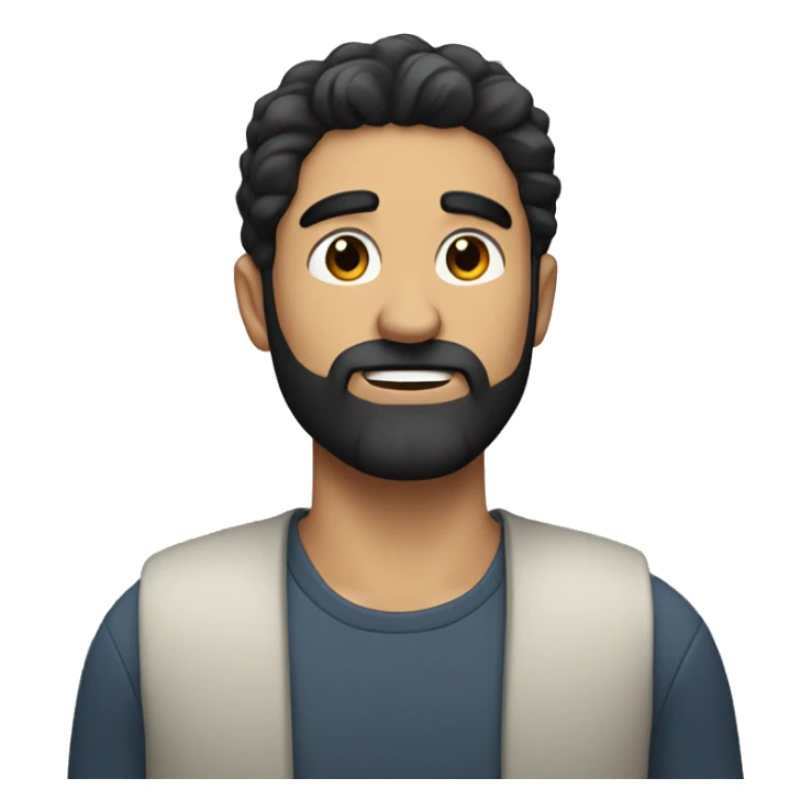 Handsome man with black hair and beard with neck sticker