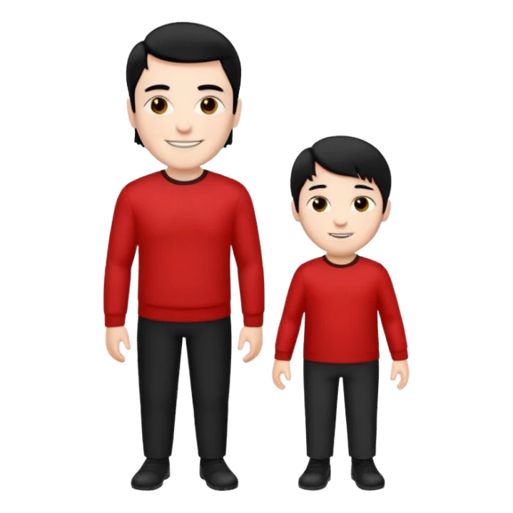 make a father and a son. both with straight black hair. both have white skin. they have to be wearing black and red clothes. there are only two people. they're happy. only a father and ONE son. sticker
