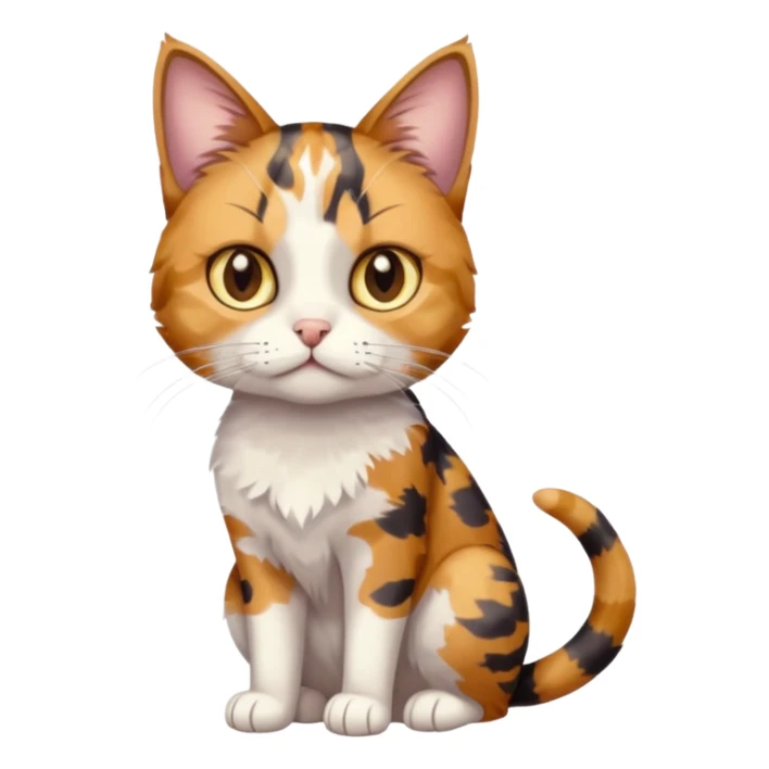 full body anxious looking colourful light calico tabby cat with hazel eyes and very patchy calico fur sticker
