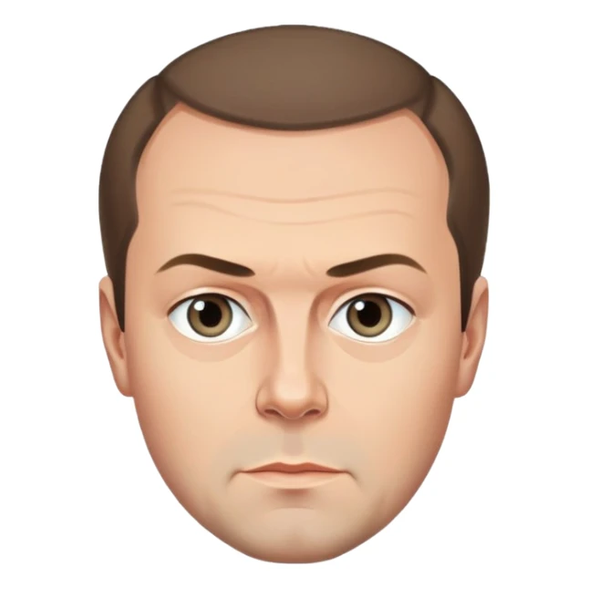 Dmitry Medvedev, iconic facial features focus on hairline, eyebrows, eyes, round face, polished and simple, serious look sticker