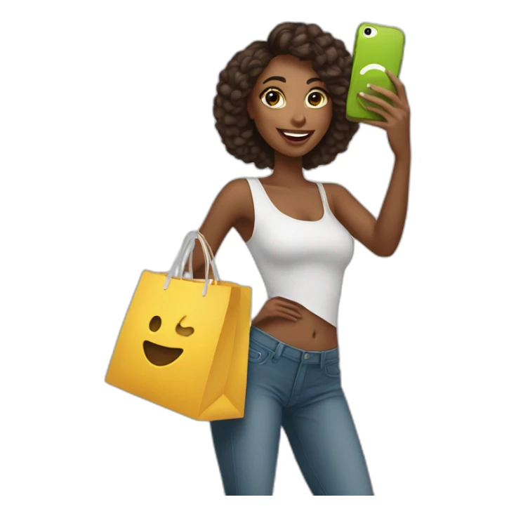 influencer taking selfie with a shopping bag sticker